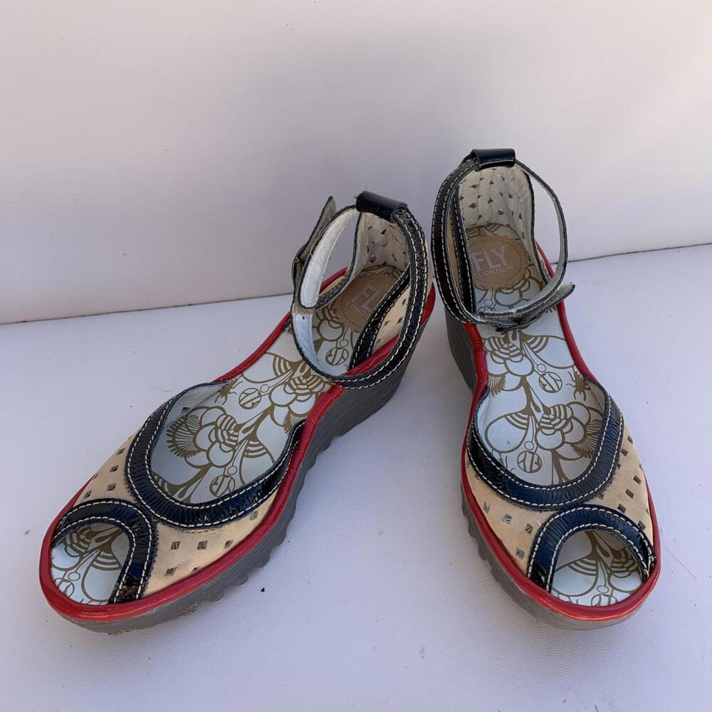 Fly London P500477017 Women's Ankle Strap Sandals Red White Wedges Size 7 - Picture 11 of 15